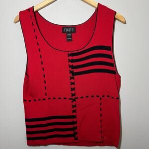 Vintage Finity Red Knit Tank Top Patchwork Design Black Contrast Y2K 90s XL